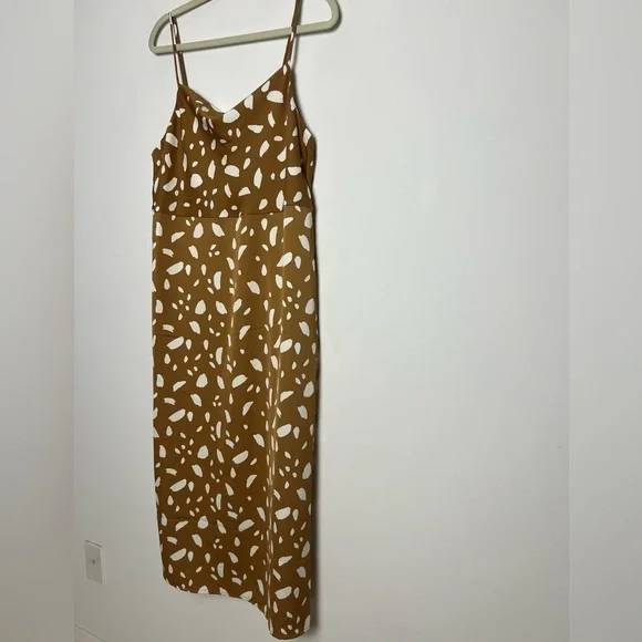 Old Navy Brown Cream Print Cowl Neck Satin Midi Slip Dress Size Medium - Picture 4 of 11
